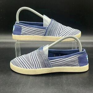 TOMS Avalon slip on canvas shoe womens 8 141214 blue white striped casual